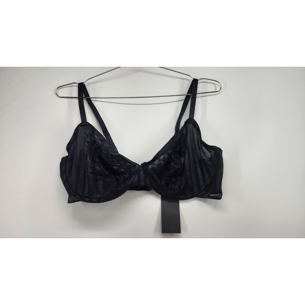 Savage X Fenty 36DD Black Show n Tell Stripe Unlined Demi Bra NWT